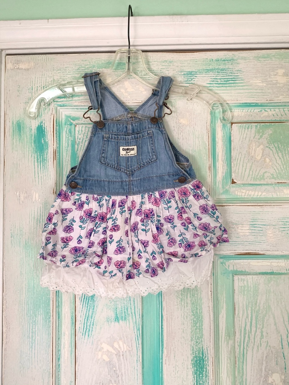 Oshkosh B’Gosh Denim & Floral Baby Girl Overall Dress 24M